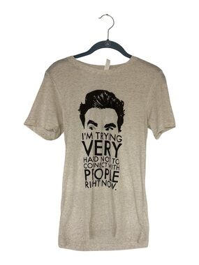 New! Schitts Creek Graphic Quote Tee - Light Heather Beige with Black Print